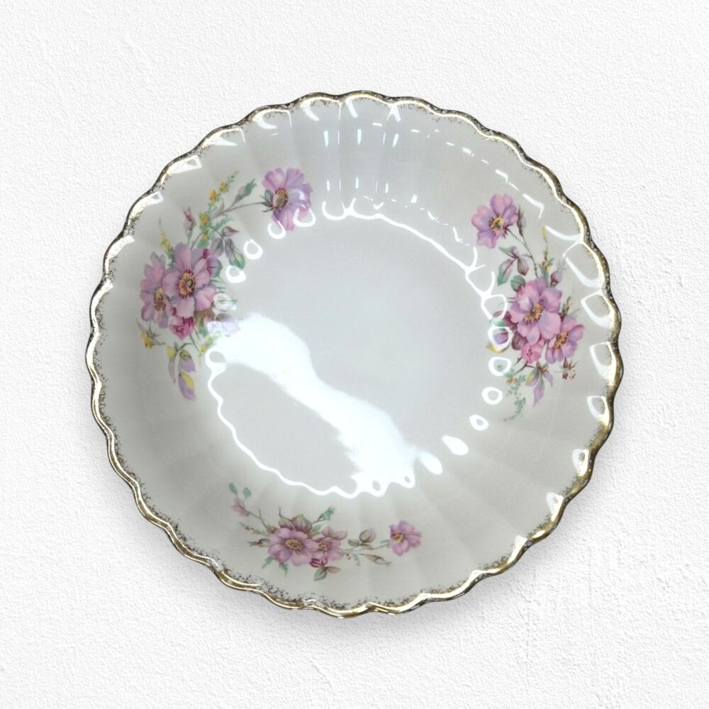 1940s Vintage Sebring Golden Ware Wild Rose 22K Gold Rimmed Bowls Set of 2